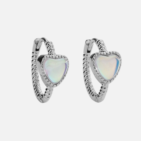 Amy Bee Jewelry Jewelry - S925 Sterling Silver Colour Changing Moonstone Heart Hoop Earrings. New.